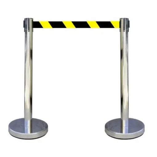 Viso Chrome Stainless Steel Retractable Barrier, 3m, Black, Yellow Tape - RECO22SRNJ product image