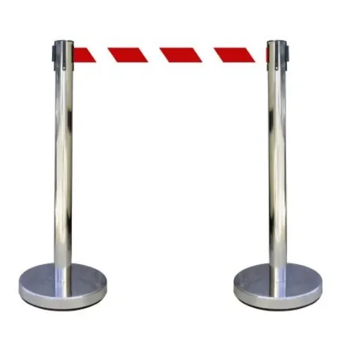 Viso Chrome Stainless Steel Retractable Barrier, 3m, Red, White Tape - RECO22SRRB product image