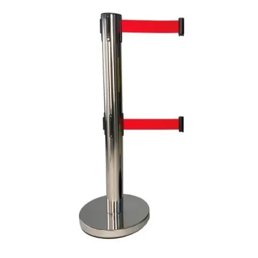 Viso Chrome Stainless Steel Retractable Barrier, 4m, Red Tape - REDO4SRRE product image