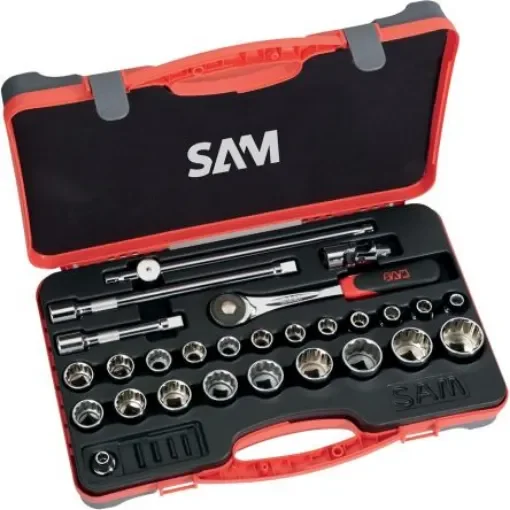 SAM 27-Piece Metric 1/2 in Standard Socket Set with Ratchet - 75-S27PA product image