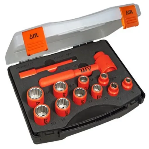 ITL Insulated Tools Ltd 12-Piece Imperial, Metric 3/8 in Standard Socket Set with Ratchet, 12 point, VDE/1000V - 3105 product image