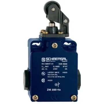 Schmersal EX-Z Series Roller Lever Safety Interlock Switch, 1NO/1NC, IP67, Die Cast Alloy Housing, 230V ac ac Max, 4A - EX-Z1K 355-11Z-3G/D product image