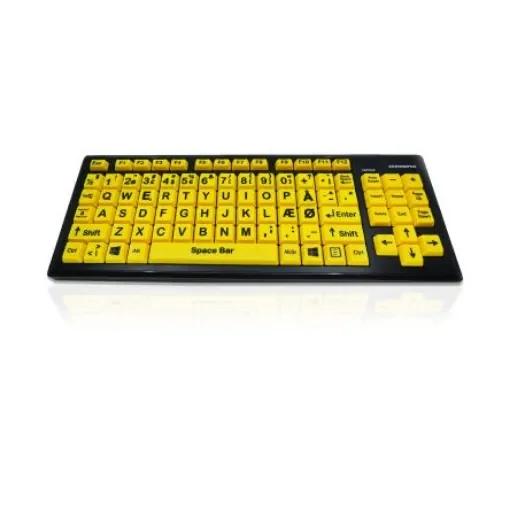 Ceratech KYB-MON2VIS-UCDK Wired USB Vision Impairment Keyboard, QWERTY (Danish), Yellow product image