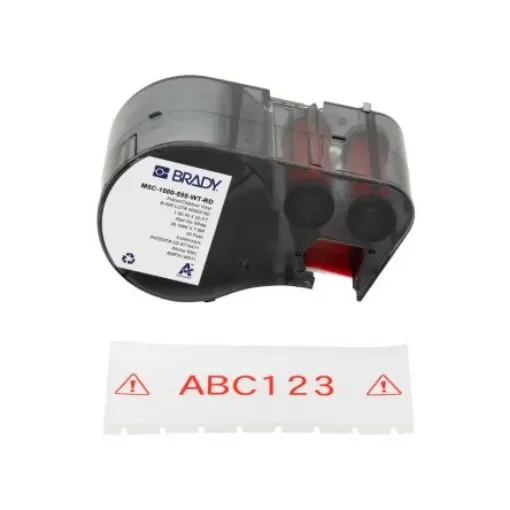 Brady B-595 on Red on White Label, 38.10 mm Width - M5C-1500-595-WT-RD product image