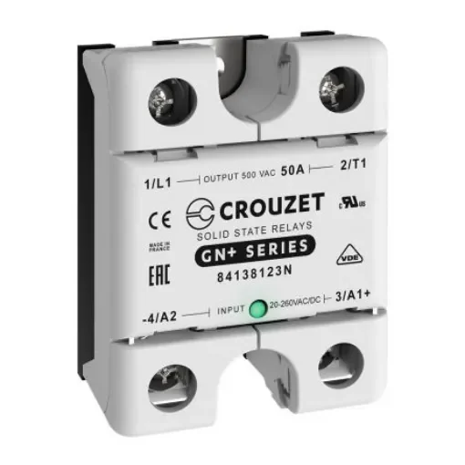 Crouzet GN+ Series Solid State Relay, 50 A Load, Panel Mount, 500 V ac Load, 260 V ac Control - 84138123N product image