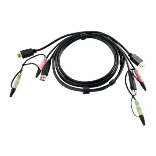Aten Male 3.5mm Audio Jack, HDMI, USB A to Male 3.5mm Audio Jack, HDMI, USB B KVM Cable - 2L-7D02UH product image