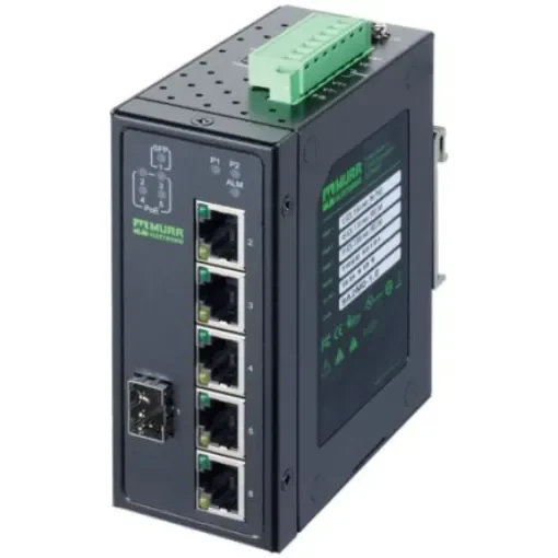 Murrelektronik Limited 58 Series DIN Rail Mount Network Hub, 6 RJ45 Ports, 1000Mbit/s Transmission, 48V - 58191 product image