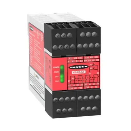 Banner ES Emergency Stop Safety Relay, 115V ac, Dual, Single, 4 Safety Contacts - ES-UA-5A product image