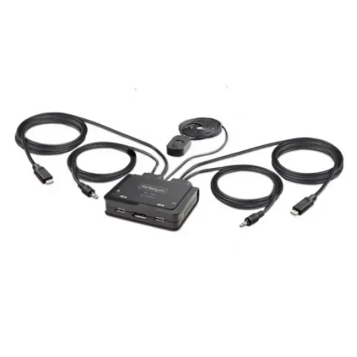 StarTech.com 2 Port USB KVM Switch, 3.5 mm Stereo 5120x1440 Maximum Resolution - C2-D46-UC2-CBL-KVM product image