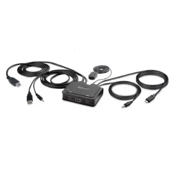 StarTech.com 2 Port DisplayPort, HDMI KVM Switch, 3.5 mm Stereo 5120x1440 Maximum Resolution - C2-H46-UAC-CBL-KVM product image