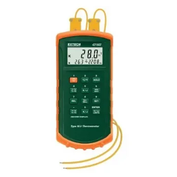 Extech 421502 Dual Input Thermometer for Temperature measurement Use, J, K Probe, 2 Input(s), +2498°F Max, 0.05 % product image
