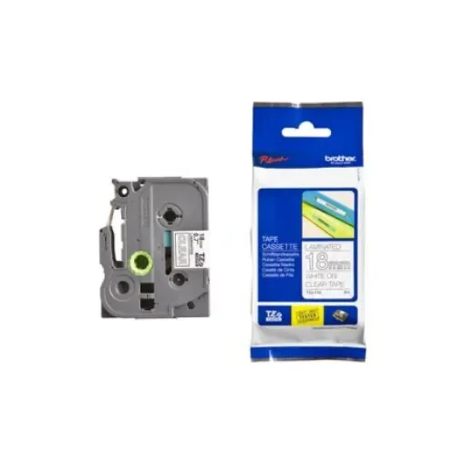 Brother TZE White on Clear Label Printer Tape, 8 m Length, 18 mm Width - TZE145 product image