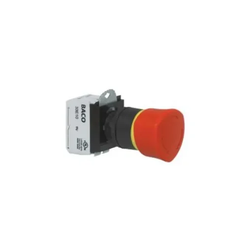 BACO L22ER Series Emergency Stop Push Button, Momentary, Panel Mount, 22mm Cutout, 2NC, 240V ac, IP66 - L22ER01D product image