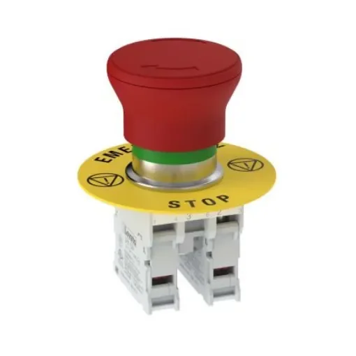 Banner SSA-EBM Series Twist Release Emergency Stop Push Button, Panel Mount, 22mm Cutout, DPST, IP65 - SSA-EBM-02L product image
