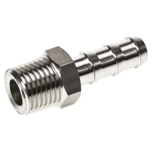 Legris Stainless Steel Pipe Fitting, Straight Hexagon Tailpiece Adapter, Male R 1/4in x Male - 1823 07 13 product image