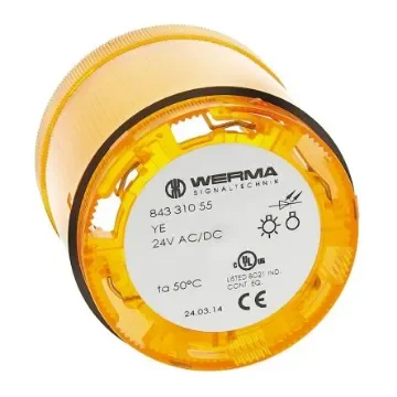 Werma 843 Series Yellow Flashing Effect Beacon Unit, 24 V dc, LED Bulb, AC, DC, IP54 - 843.310.55 product image