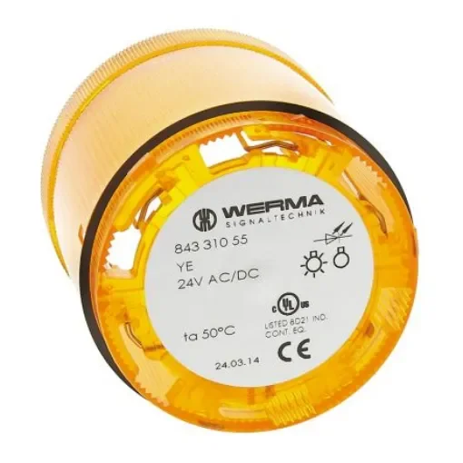 Werma 843 Series Yellow Flashing Effect Beacon Unit, 24 V dc, LED Bulb, AC, DC, IP54 - 843.310.55 product image
