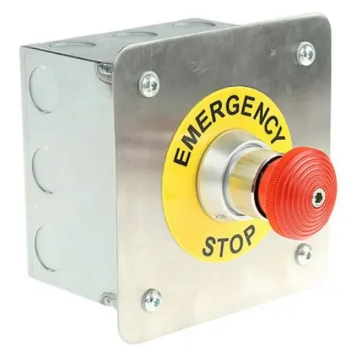 Craig & Derricott Stay Put Control Station Switch - SPDT, Stainless Steel, 9 Cutouts, Red, Emergency Stop, IP65 - EMSH/T/F/CO product image