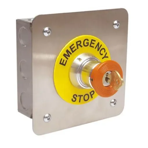 Craig & Derricott Key Reset Control Station Switch - SPDT, Stainless Steel, 9 Cutouts, Red, Emergency Stop, IP65 - EMSH/K/F/CO product image