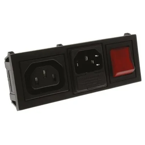 Bulgin C13, C14 Snap-In IEC Connector Socket, Plug, 10A, 250 V, Fuse Size 5 x 20mm - BZH11/Z0000/11 product image