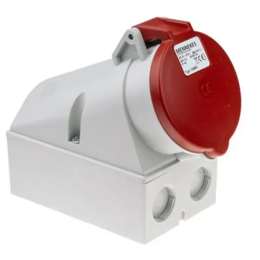MENNEKES IP44 Red Wall Mount 7P Right Angle Socket, Rated At 32A, 415 V - 736 product image