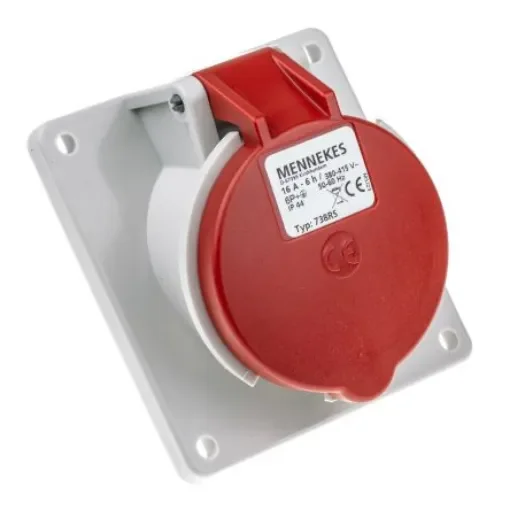 MENNEKES IP44 Red Panel Mount 7P 20 ° Industrial Power Socket, Rated At 16A, 400 V - 738 product image