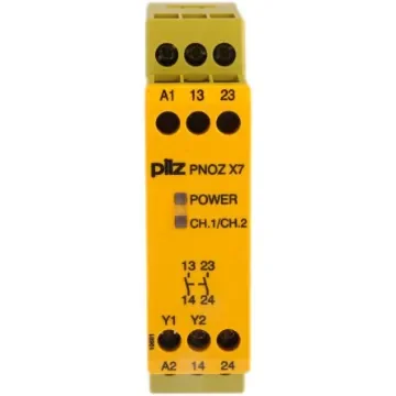 Pilz PNOZ X PNOZ X7 Emergency Stop Safety Relay, 24V ac/dc, Single Channel, 2 Safety Contacts - 774059 product image