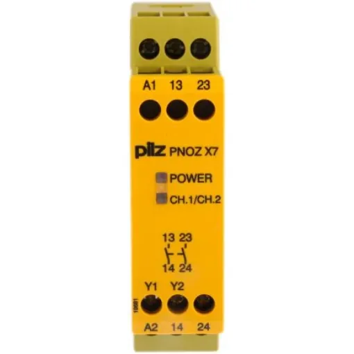 Pilz PNOZ X PNOZ X7 Emergency Stop Safety Relay, 24V ac/dc, Single Channel, 2 Safety Contacts - 774059 product image