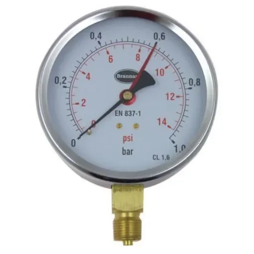 Brannan G 3/8 Analogue Pressure Gauge 1bar Bottom Entry 100mm Outside Diameter - 34/651/0 product image