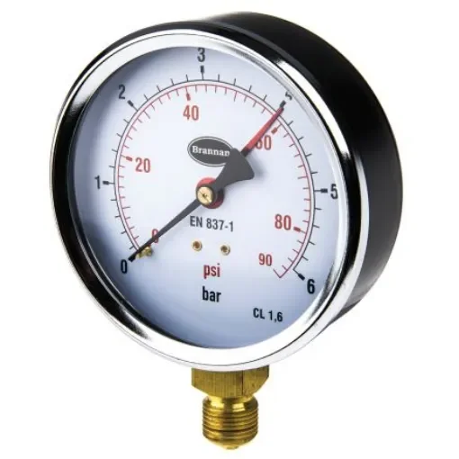 Brannan G 3/8 Analogue Pressure Gauge 6bar Bottom Entry 100mm Outside Diameter - 34/654/0 product image