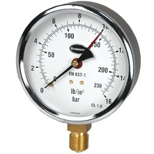 Brannan G 3/8 Analogue Pressure Gauge 16bar Bottom Entry 100mm Outside Diameter - 34/656/0 product image