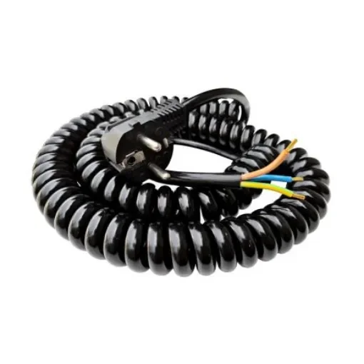 TBS de Buck B.V. SP-DSR, Spiral Cable, 2m 3 Core, Black Polyurethane PUR Power Cable +70°C - SP-DSR-219 product image