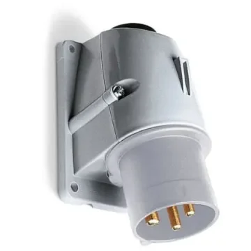 Amphenol Industrial, 2CMA1 IP44 Blue Wall Mount 3P+E Angled Industrial Power Plug, Rated At 32A, 250 V - 2CMA193324R1000 product image
