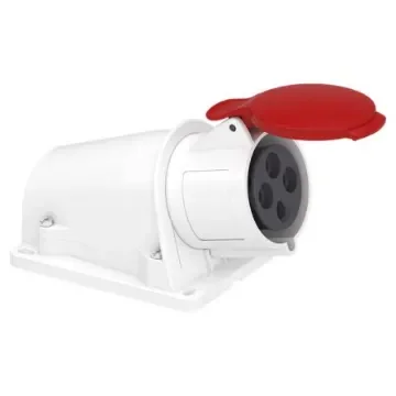 Schneider Electric, PKF32 IP44 Grey Wall Mount 3P + E Angle Industrial Power Socket, Rated At 32A, 415 V - PKF32W434 product image