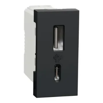 Schneider Electric NU30 Black, White Plug Socket, 2.4A, USB A, USB C, Indoor Use - NU301654 product image