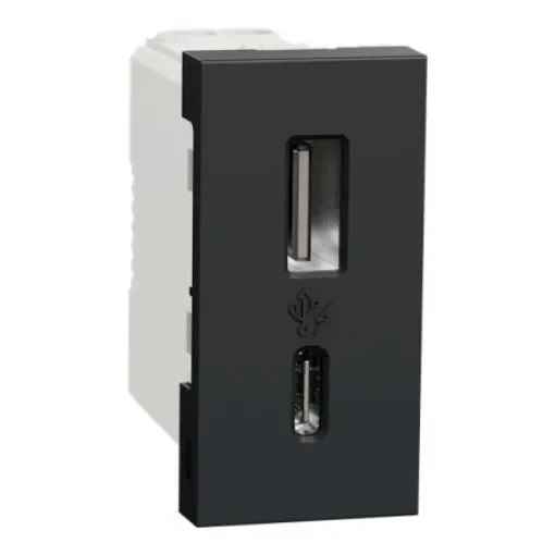 Schneider Electric NU30 Black, White Plug Socket, 2.4A, USB A, USB C, Indoor Use - NU301654 product image