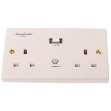 Powerbreaker PowerBreaker H 13A, BS Fixing, Passive, 2 Gang RCD Socket, Surface Mount, 230 V ac, White - H22WP-C product image