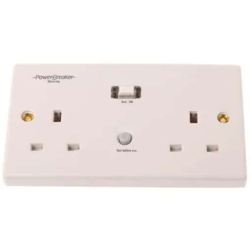 Powerbreaker PowerBreaker H 13A, BS Fixing, Passive, 2 Gang RCD Socket, Surface Mount, 230 V ac, White - H22WP-C product image