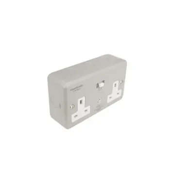 Powerbreaker PowerBreaker H 13A, BS Fixing, Passive, 2 Gang RCD Socket, Surface Mount No, IP40 , Outdoor, 250 V, Grey - H22MP-C product image