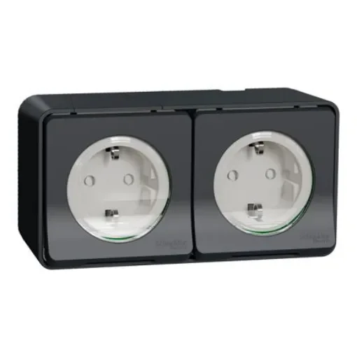 Schneider Electric MUR Black, White Plug Socket, 2P + E Poles, 16A, Indoor, Outdoor Use - MUR36029 product image