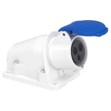 Schneider Electric, PKF16 IP44 Grey Wall Mount 2P + E Angle Industrial Power Socket, Rated At 16A, 250 V - PKF16W423 product image