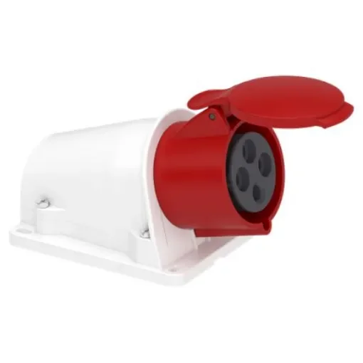 Schneider Electric, PKY32 IP44 Grey Wall Mount 3P + E Angle Industrial Power Socket, Rated At 32A, 415 V - PKY32W434 product image