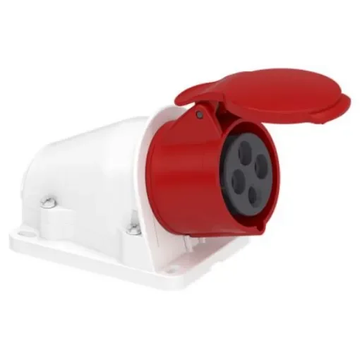 Schneider Electric, PKY16 IP44 Grey Wall Mount 3P + E Angle Industrial Power Socket, Rated At 16A, 415 V - PKY16W434 product image