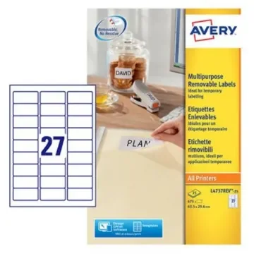 Avery White Adhesive High Visibility Label Sheet, Pack of 25Sheets - L4737REV-25 product image