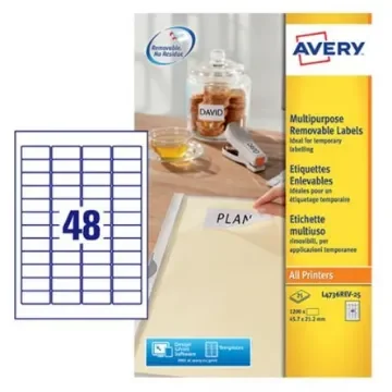 Avery White Adhesive High Visibility Label Sheet, Pack of 25Sheets - L4736REV-25 product image