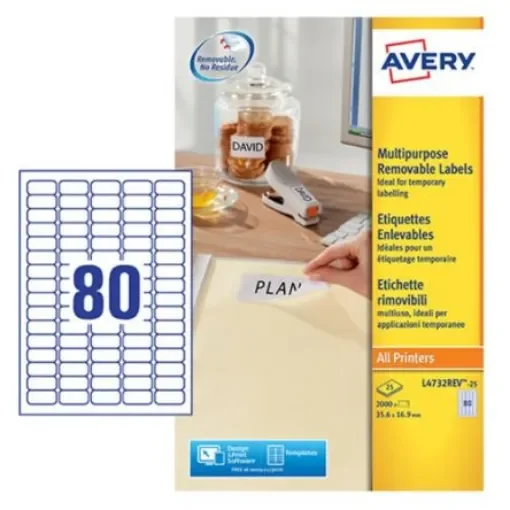 Avery White Adhesive High Visibility Label Sheet, Pack of 25Sheets - L4732REV-25 product image