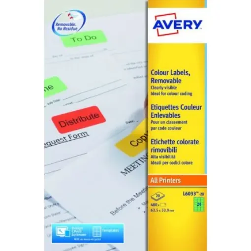 Avery Green Adhesive High Visibility Label Sheet, Pack of 24Sheets - L6033-20.UK product image
