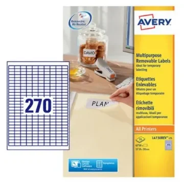 Avery White Adhesive High Visibility Label Sheet, Pack of 270Sheets - L4730REV-25 product image