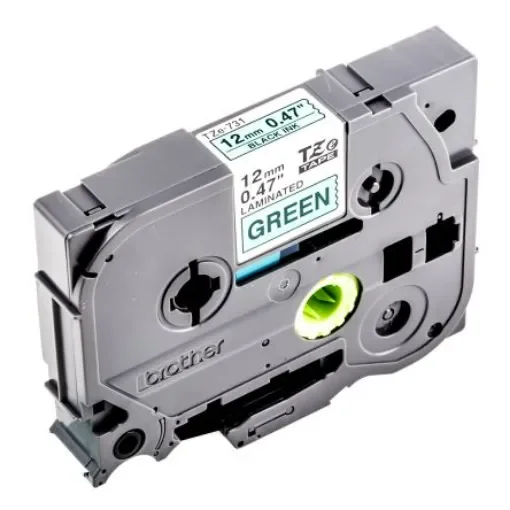Brother Black on Green Label Printer Tape, 8 m Length, 12 mm Width - TZe-731 product image