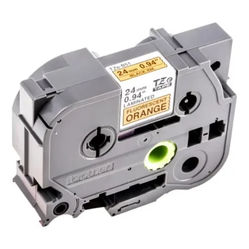 Brother Black on Fluorescent orange Label Printer Tape, 5 m Length, 24 mm Width - TZE-B51 product image